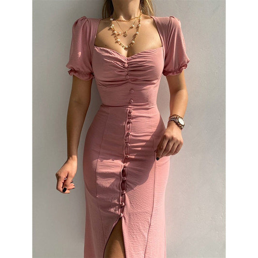 Button-Down Puff Sleeve Midi Dress