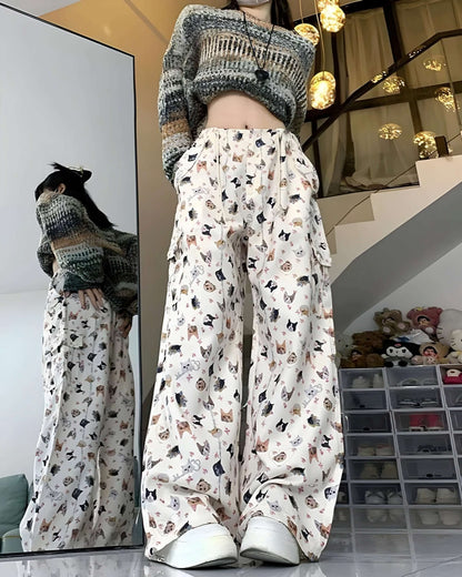 Cat Dog Print Cargo Pant