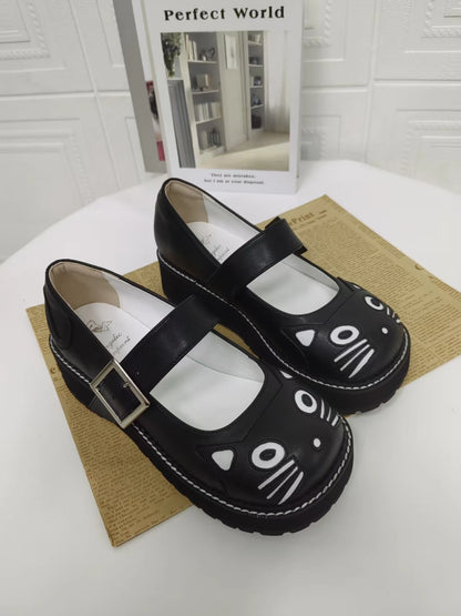 Kitty Face Mary Jane Shoes