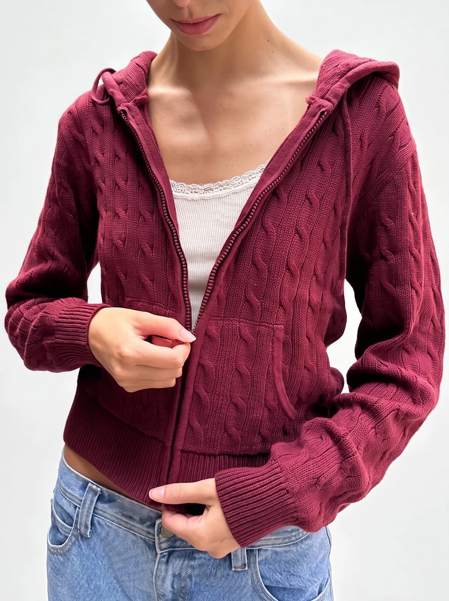 Ayla Cable Knit Zip Up Hoodie