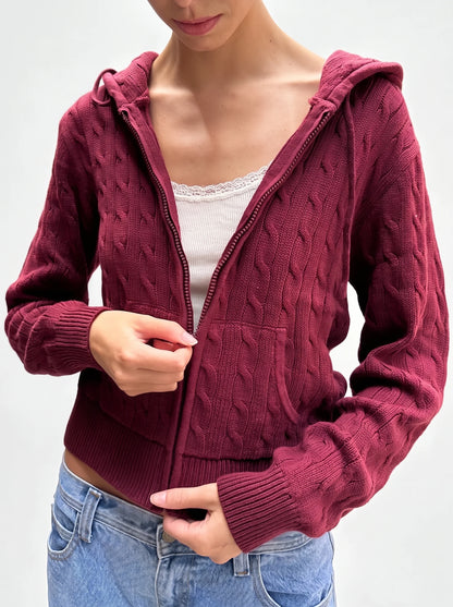 Ayla Cable Knit Zip Up Hoodie