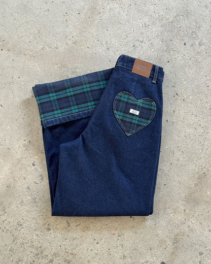 Check Patch Roll Up Denim Pants