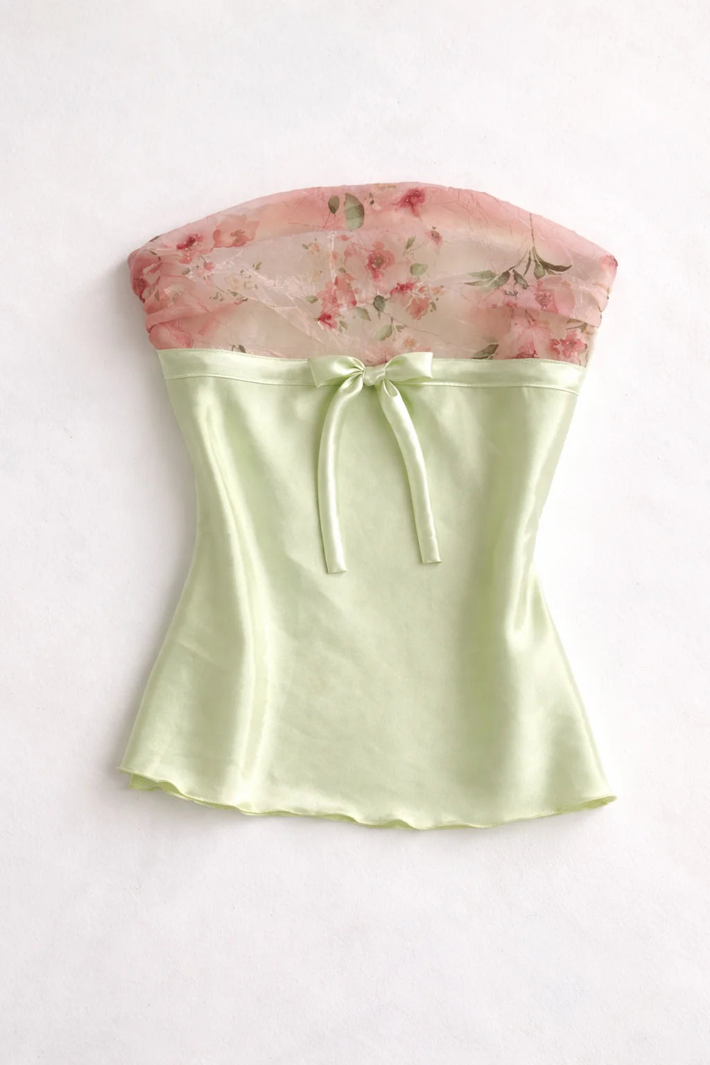 Chiffon & Satin Strapless Floral Top