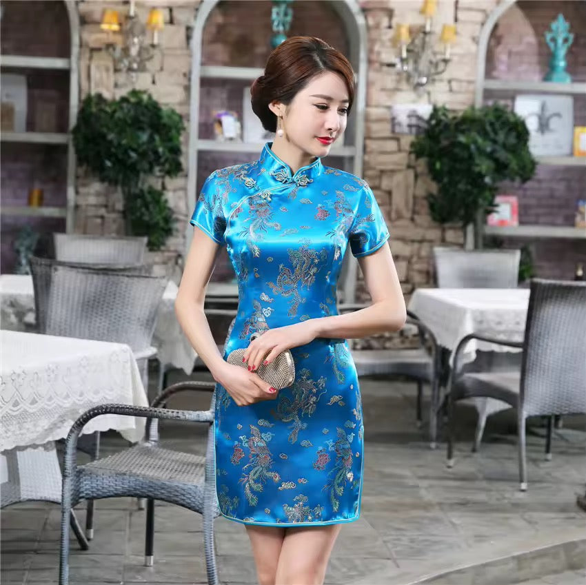 Chinese Floral Dragon Cheongsam Dress
