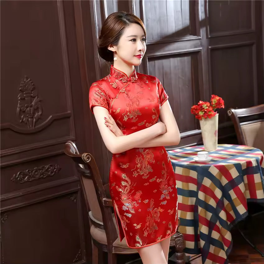Chinese Floral Dragon Cheongsam Dress