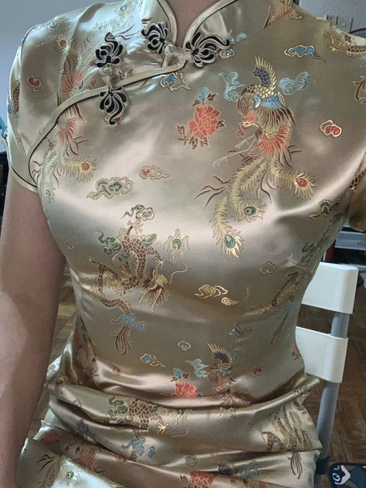 Chinese Floral Dragon Cheongsam Dress