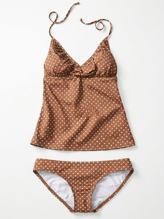 Coffee Polka Dot Tankini Set