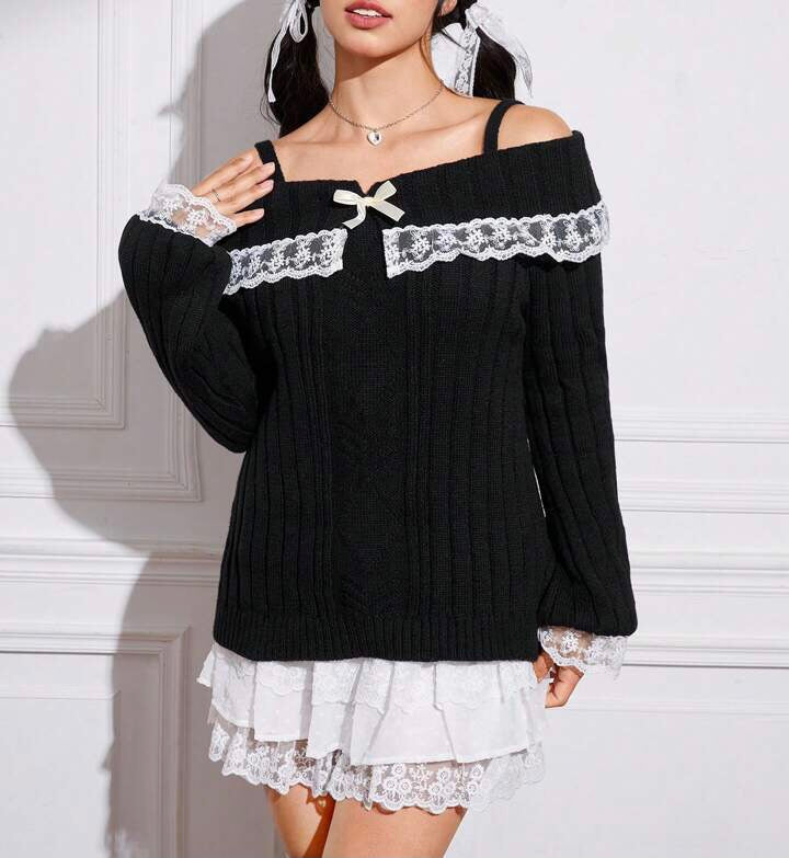 Lace Cuff Slim Sweater main image 0
