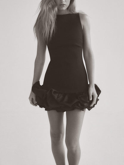 Combination Puff Hem Jumpsuit Dress