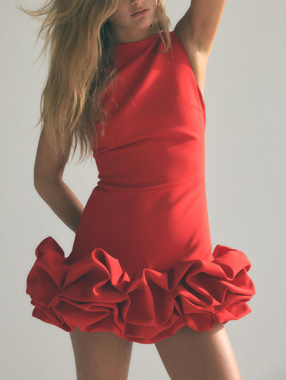 Combination Puff Hem Jumpsuit Dress