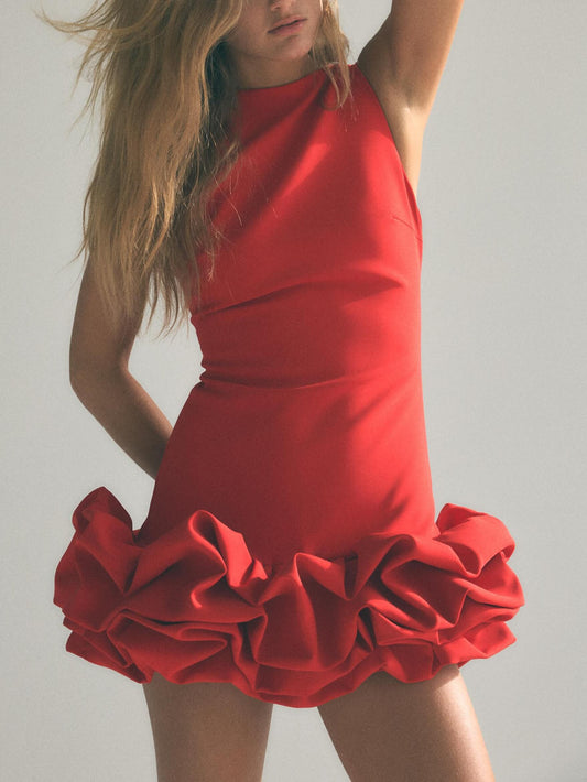 Combination Puff Hem Jumpsuit Dress