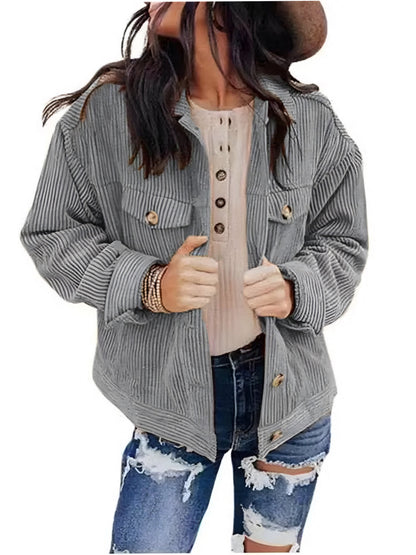 Corduroy Chest Pockets Long Sleeve Shirt