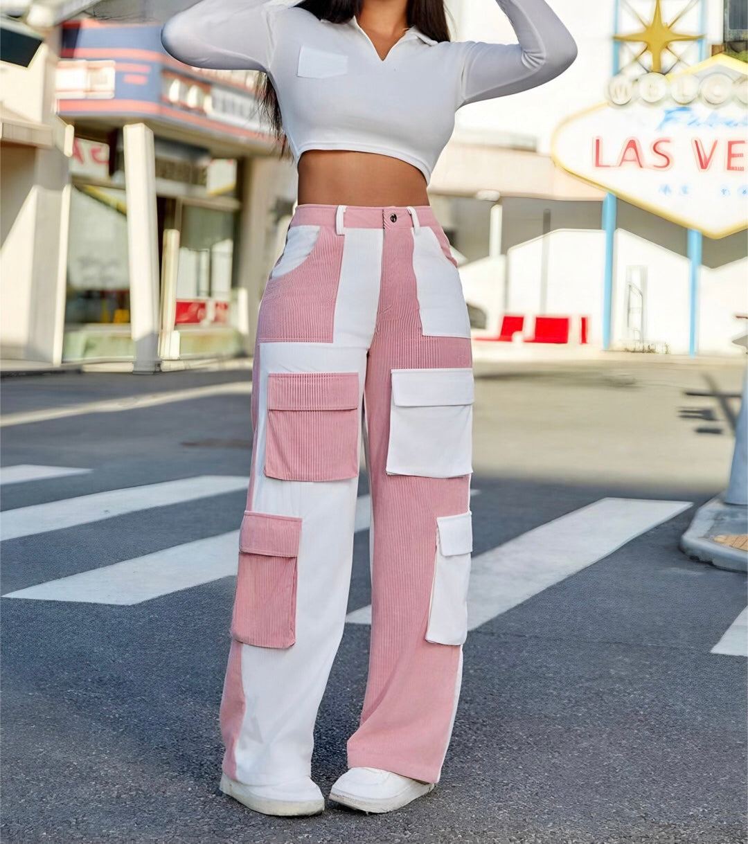 Corduroy Color Contrast Cargo Pants