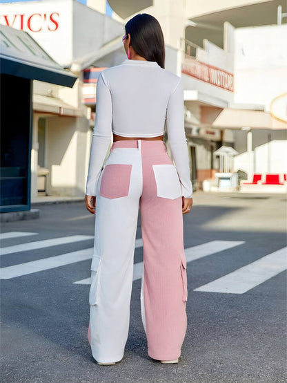 Corduroy Color Contrast Cargo Pants