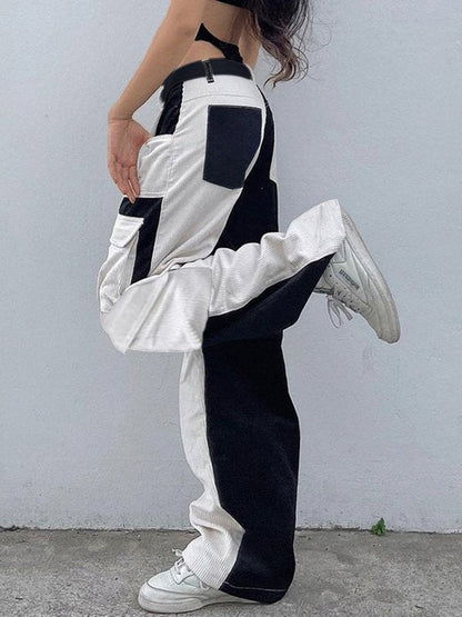 Corduroy Color Contrast Cargo Pants