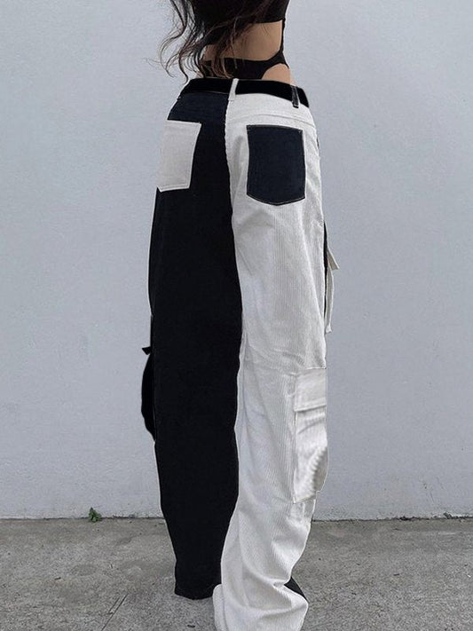 Corduroy Color Contrast Cargo Pants