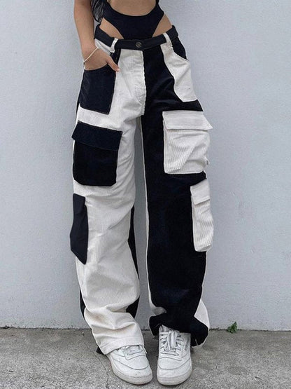 Corduroy Color Contrast Cargo Pants