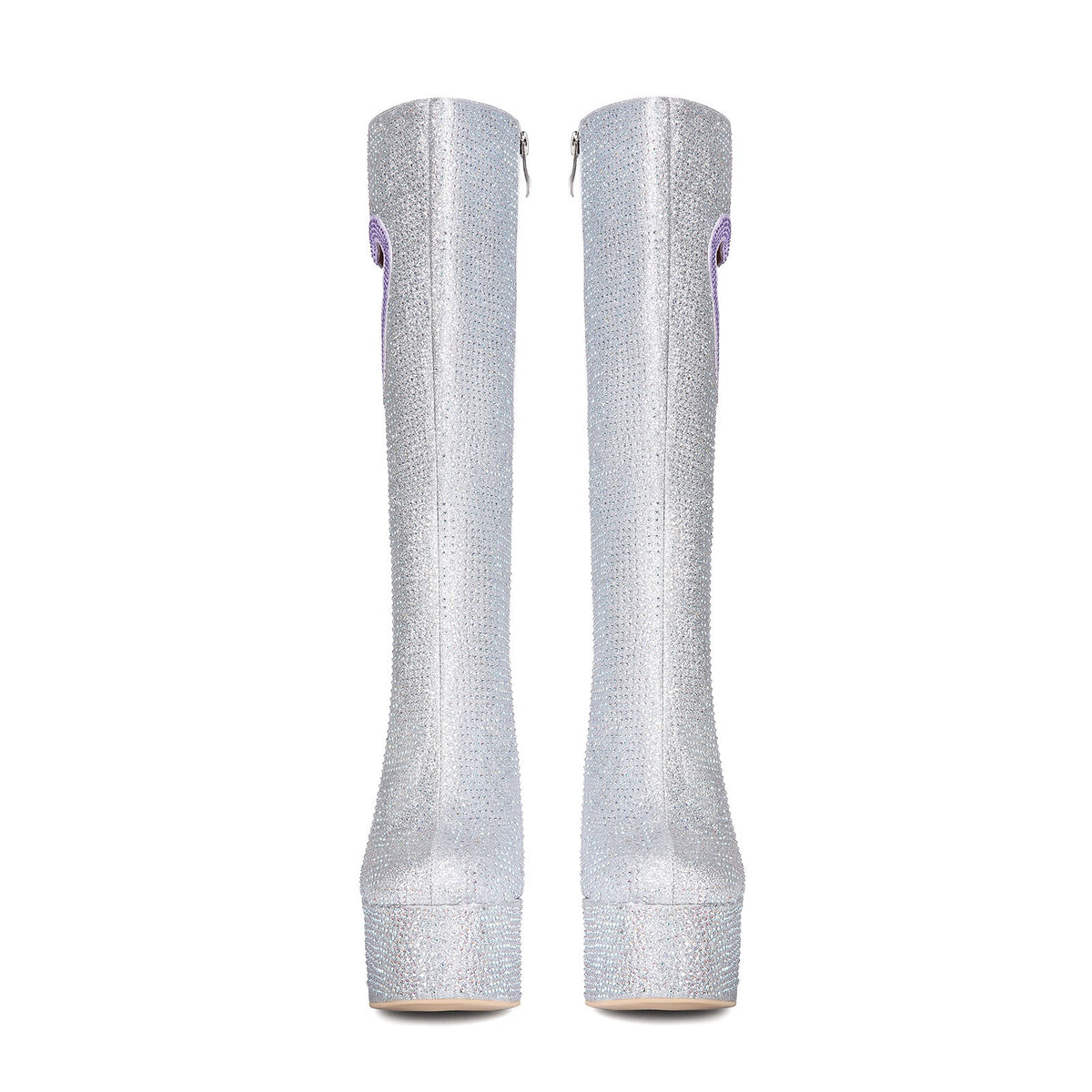 Crystal Studded Heart Cutout Chunky Platform Boots