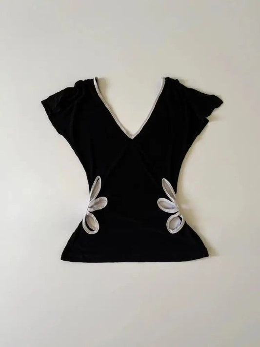 Cut-Out Petal Black Top