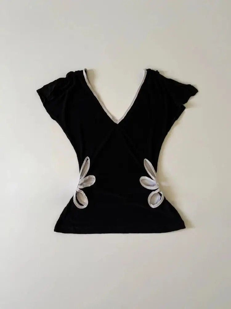 Cut-Out Petal Black Top