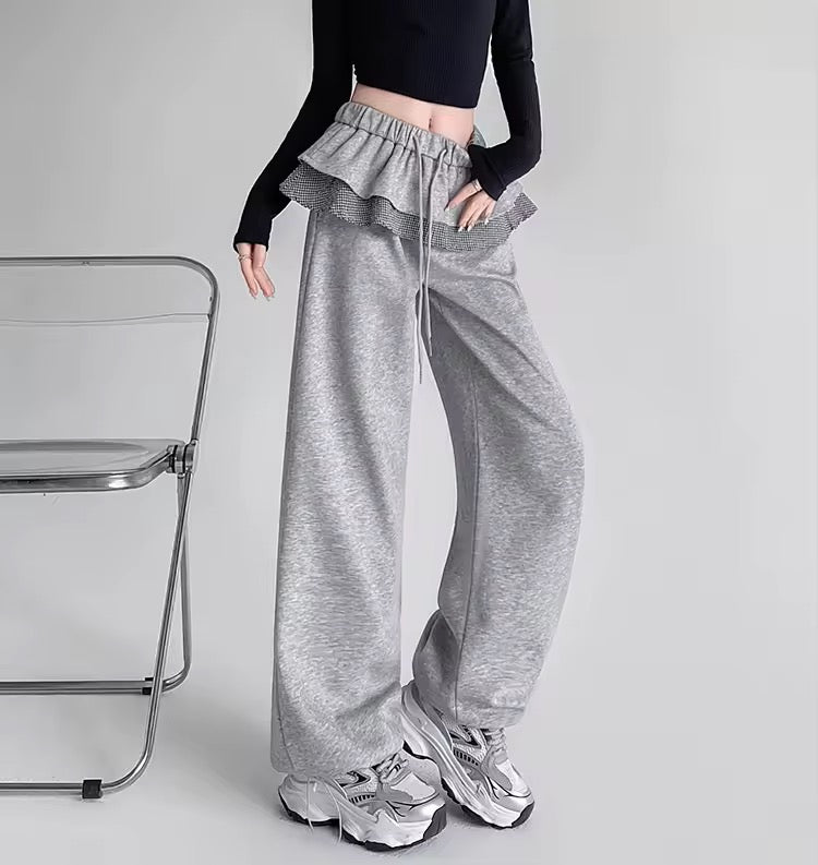 Gingham Peplum Layered Ruffle Waist Pants