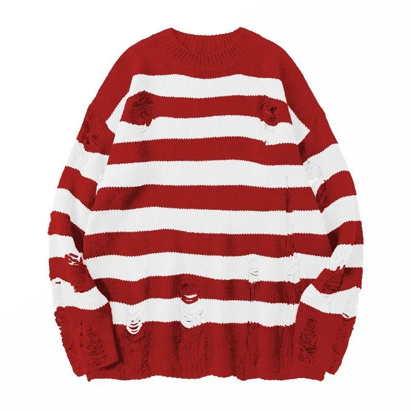 Distressed Striped Grunge Knit Sweater
