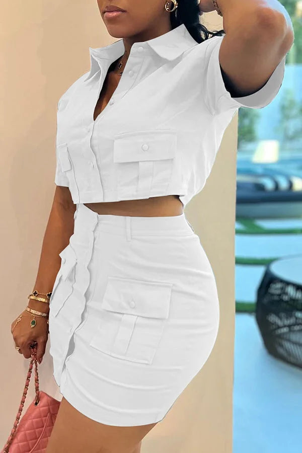 Double Pocket Cargo 2pcs Mini Skirt Set