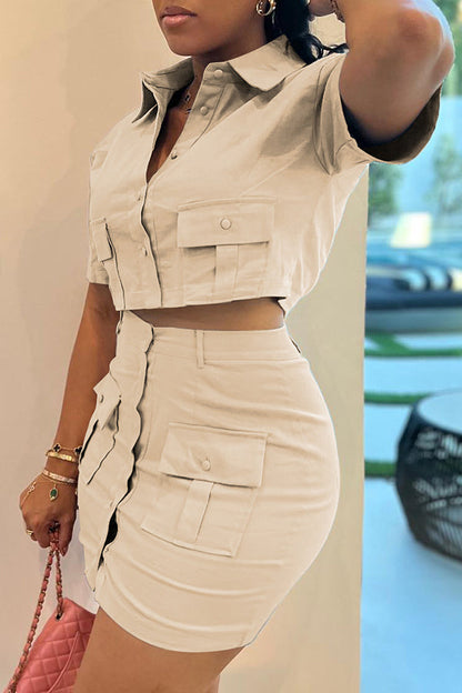 Double Pocket Cargo 2pcs Mini Skirt Set