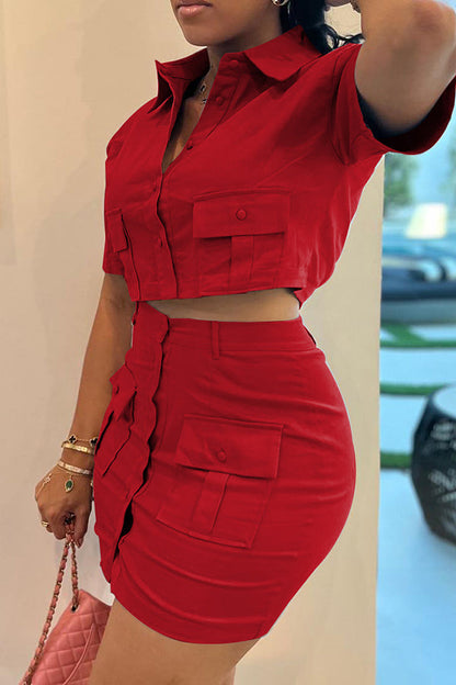 Double Pocket Cargo 2pcs Mini Skirt Set