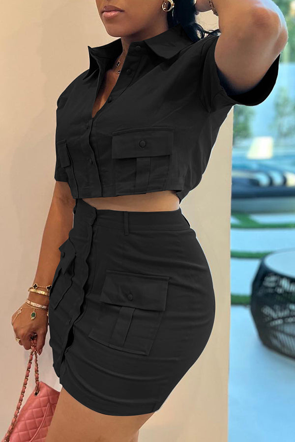 Double Pocket Cargo 2pcs Mini Skirt Set