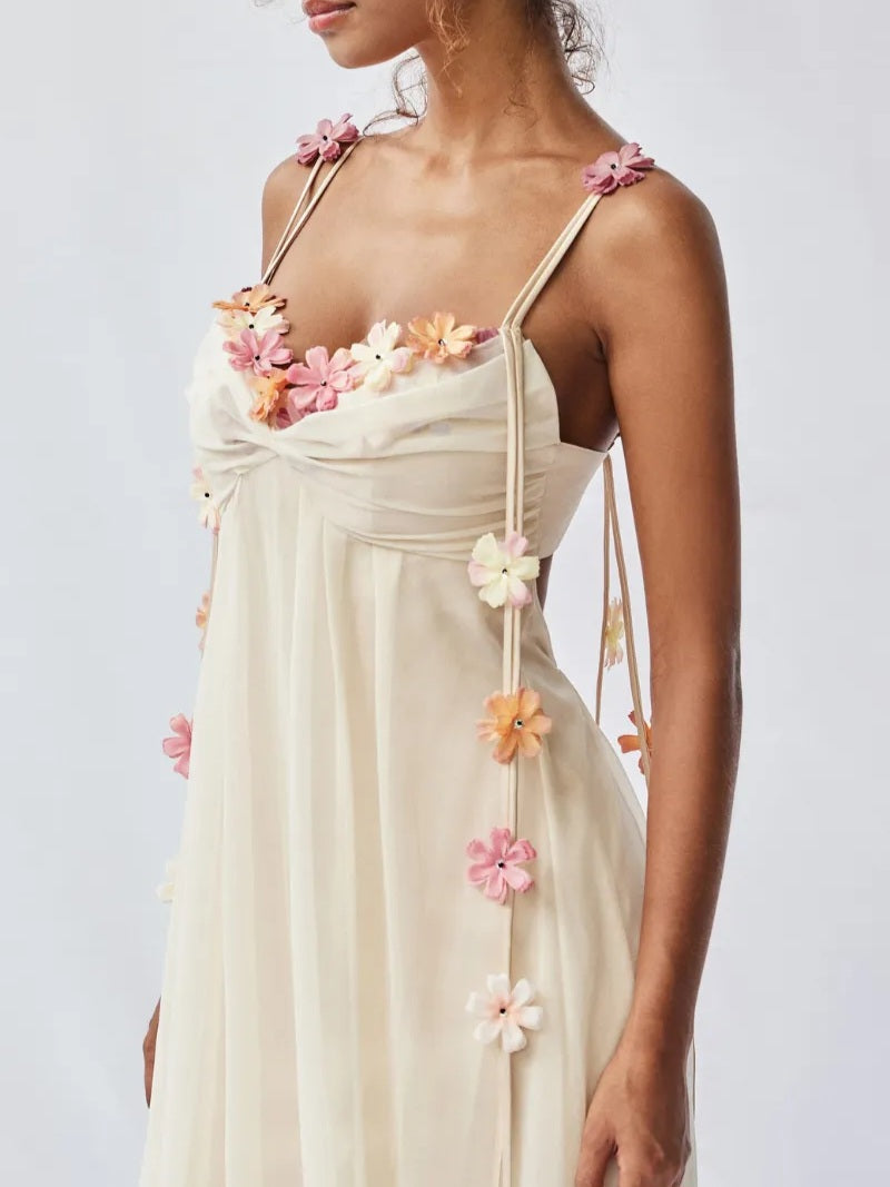 Halter lace flower applique maxi dress