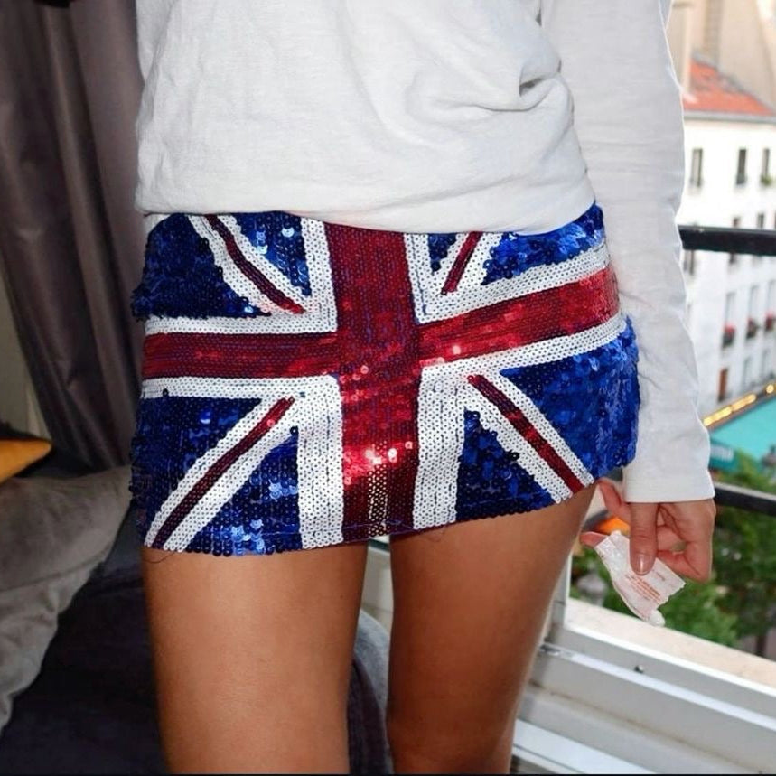 Union Jack Sequin Mini Skirt