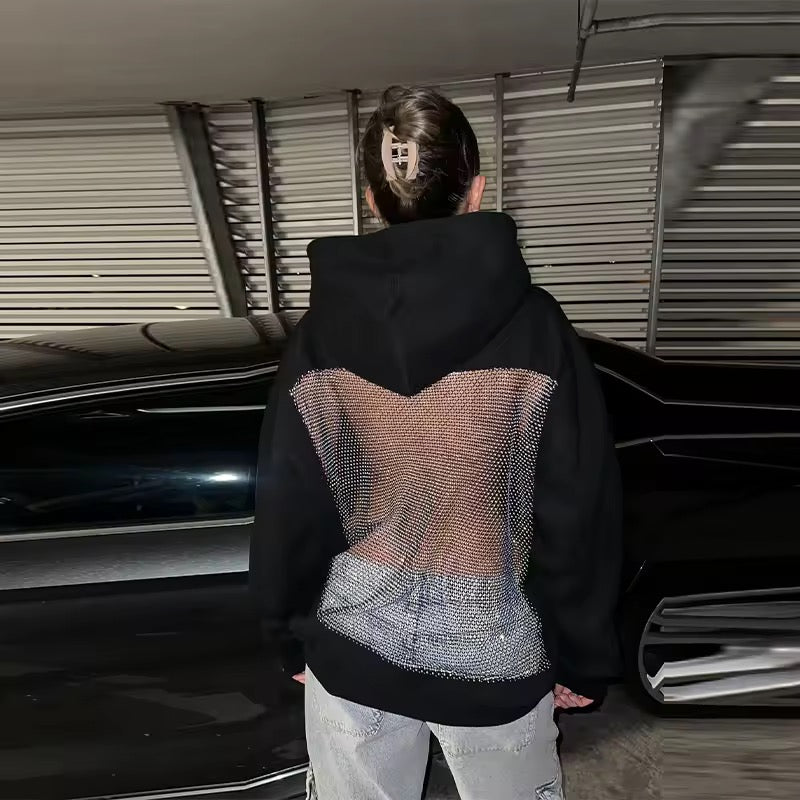 Backless Crystal Mesh Hoodie