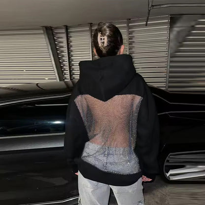 Backless Crystal Mesh Hoodie