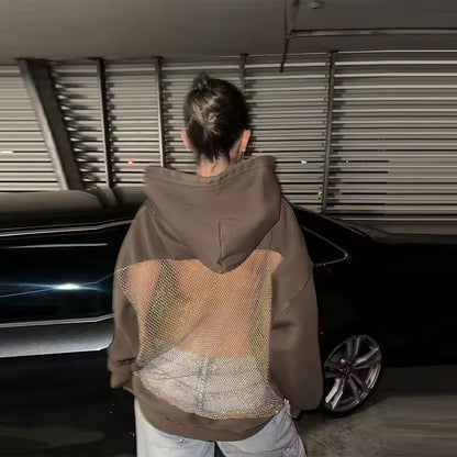 Backless Crystal Mesh Hoodie