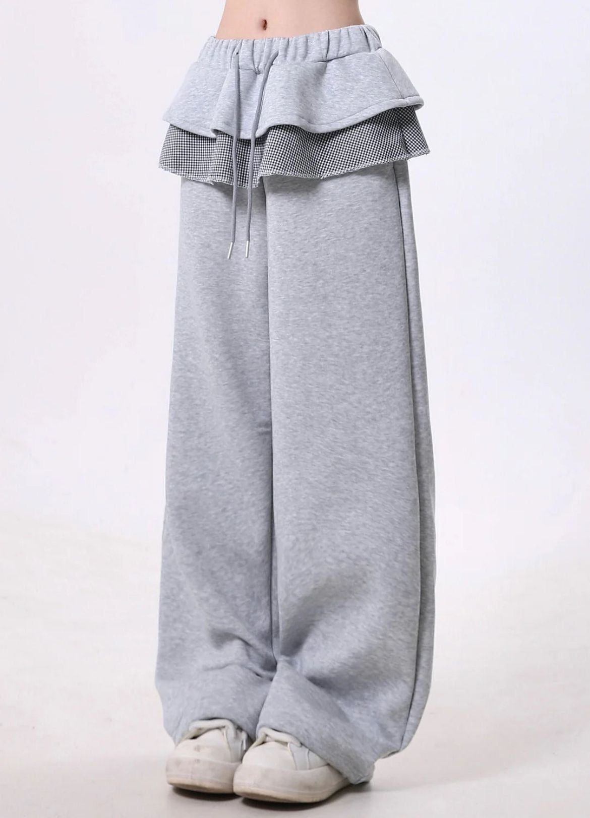 Gingham Peplum Layered Ruffle Waist Pants