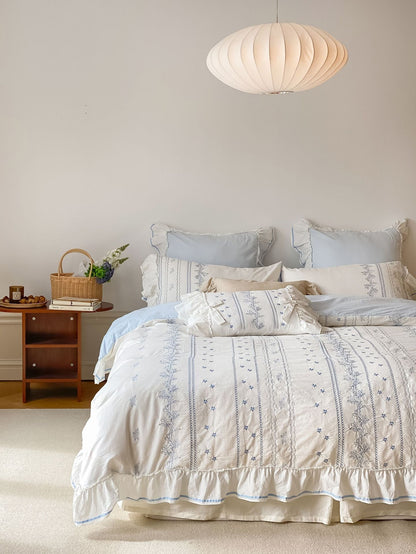 Embroided French Lace Ruffle Bedding Set