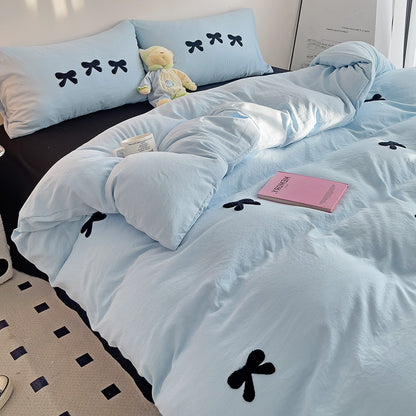 Embroidered Triple Bow Bedding Set