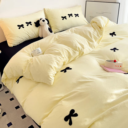 Embroidered Triple Bow Bedding Set