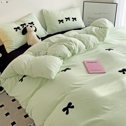 Embroidered Triple Bow Bedding Set