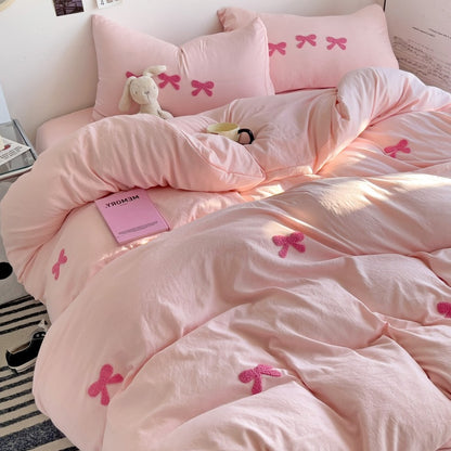 Embroidered Triple Bow Bedding Set