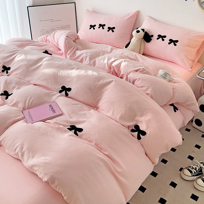 Embroidered Triple Bow Bedding Set