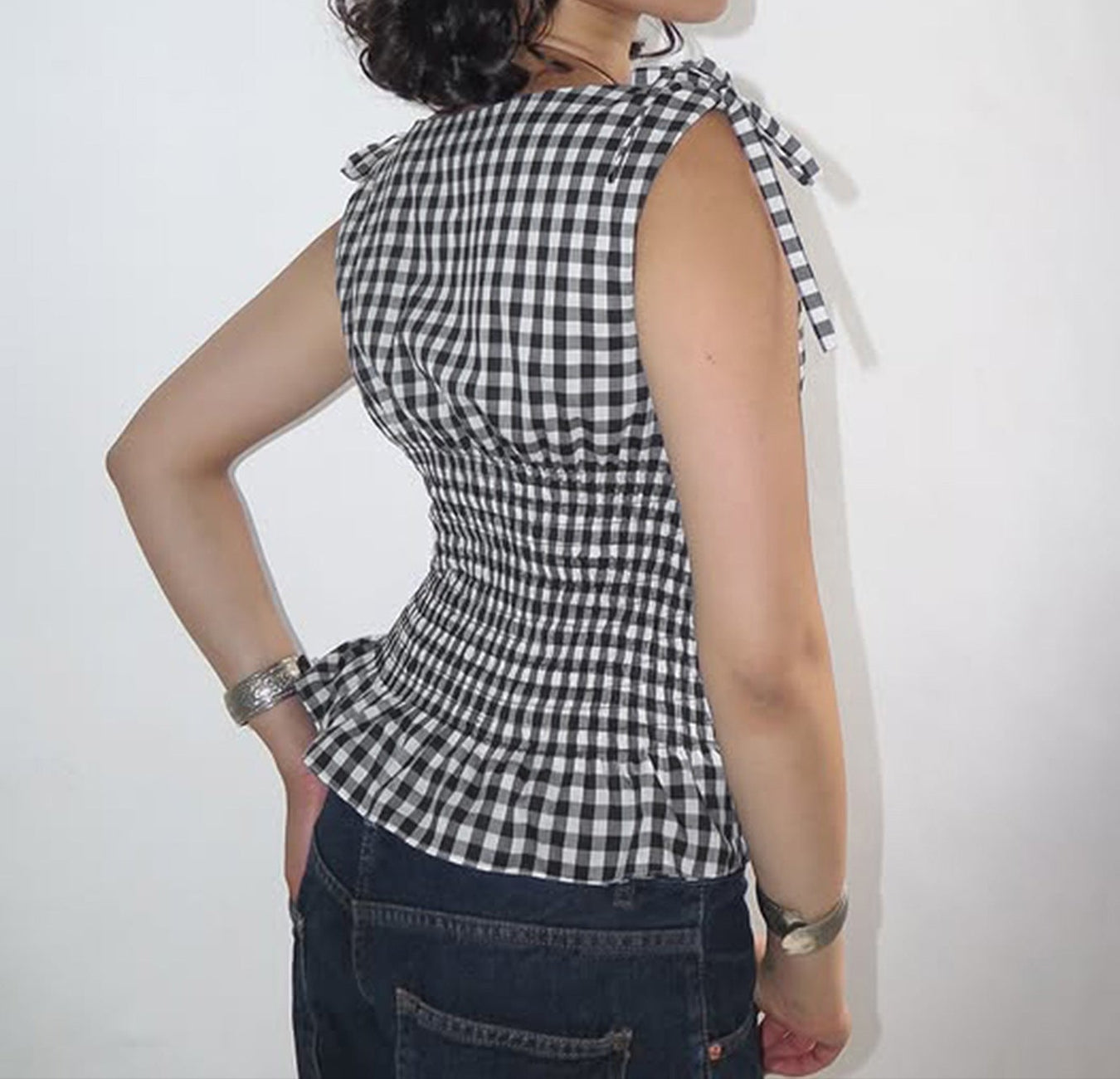 Emma Gingham Ruched Waist Top