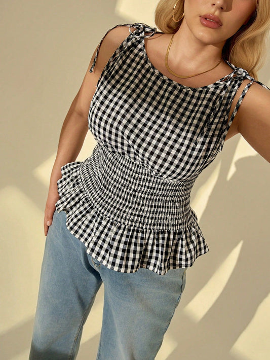 Emma Gingham Ruched Waist Top