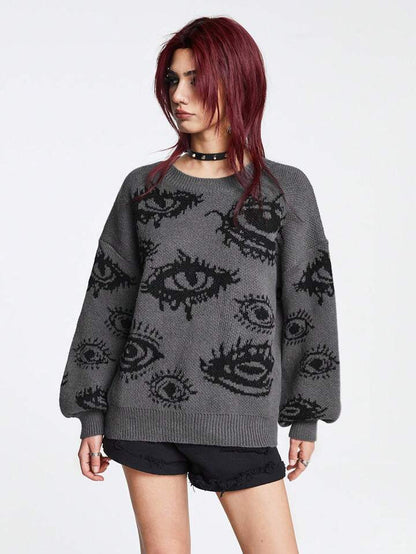 Eyes Pattern Oversize Knit Sweater