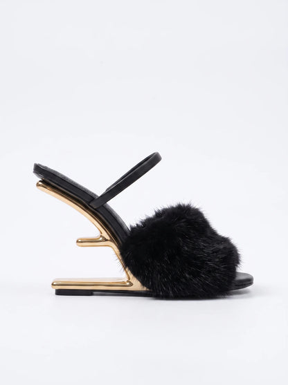 F-Shaped Fur Heels