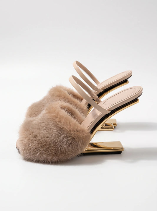 F-Shaped Fur Heels