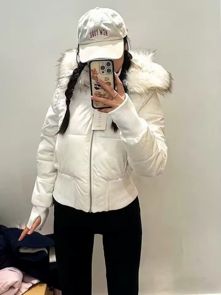 Faux-Fur Plush Hood Puffer Jacket