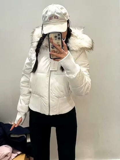 Faux-Fur Plush Hood Puffer Jacket