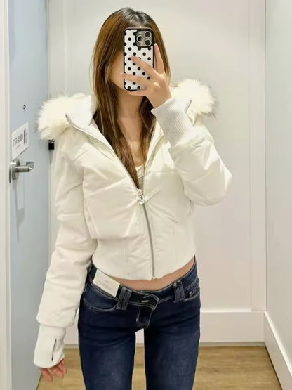 Faux-Fur Plush Hood Puffer Crop Jacket